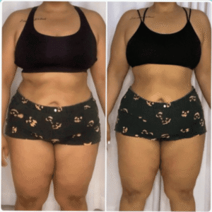 Antes y después de programa online de nutrición de perdida de peso y balance hormonal